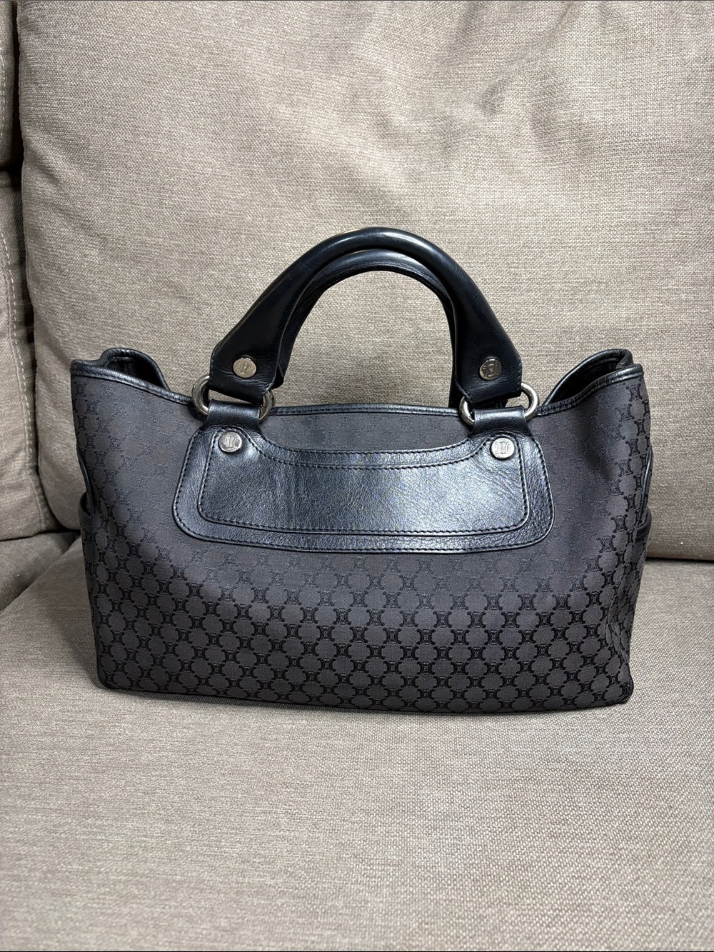 CELINE Vintage Black Macadam Top Handle Bag — COA Included